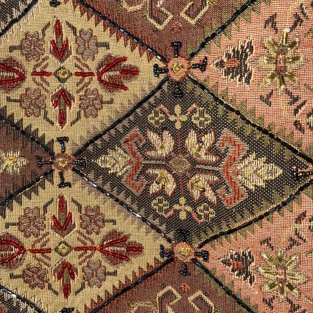 Vtg Pier 1 Tapestry Fringe Throw Blanket Boho Beaded Diamond Moroccan INDIA